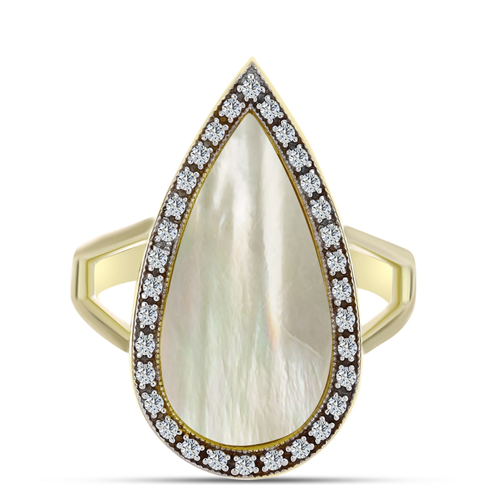 Arannyal Bevont Ezüst Gyűrű Gyöngyházzal és Fehér Topázzal 1 