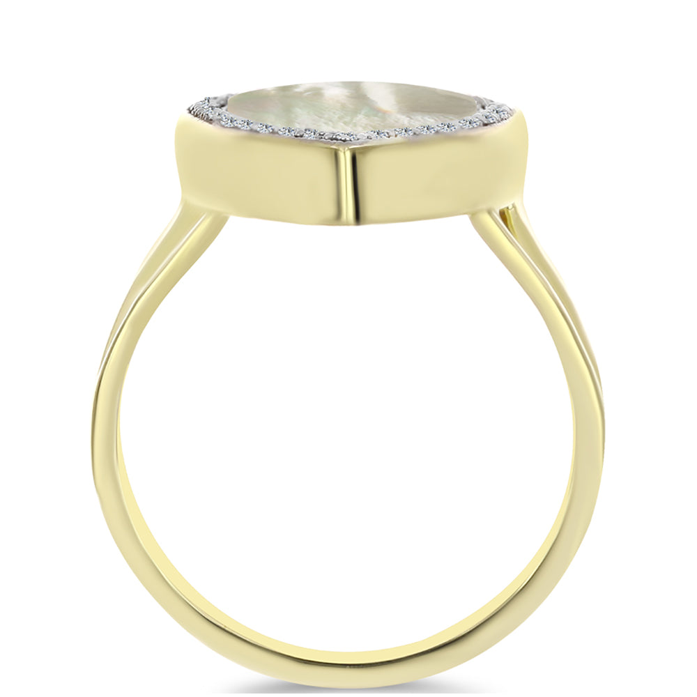 Arannyal Bevont Ezüst Gyűrű Gyöngyházzal és Fehér Topázzal 2 