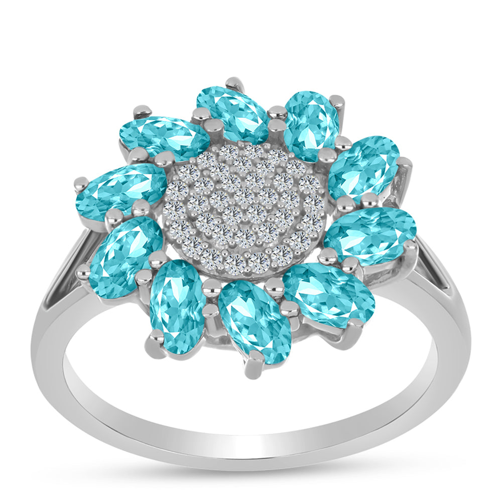 Ezüst Gyűrű Paraiba Kvarccal és Fehér Topázzal 3 