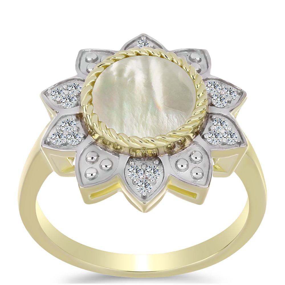 Arannyal Bevont Ezüst Gyűrű Gyöngyházzal és Fehér Topázzal 3 