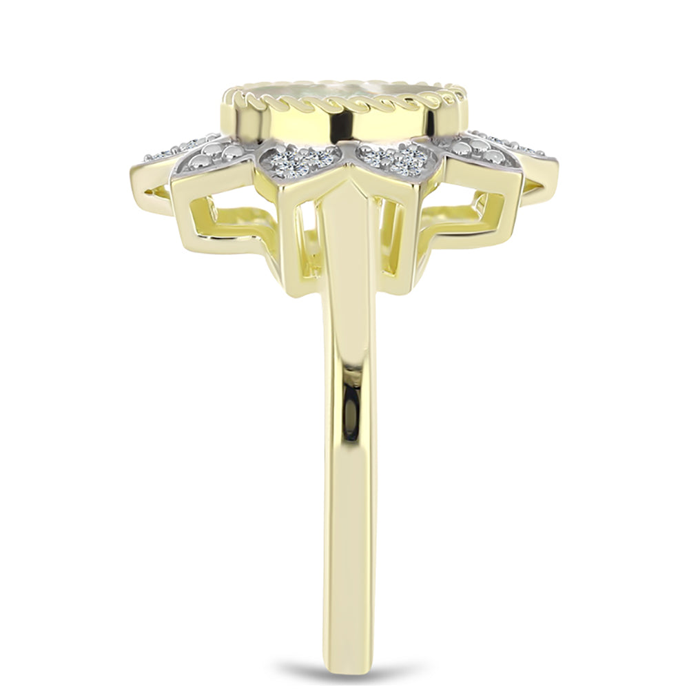 Arannyal Bevont Ezüst Gyűrű Gyöngyházzal és Fehér Topázzal 4 