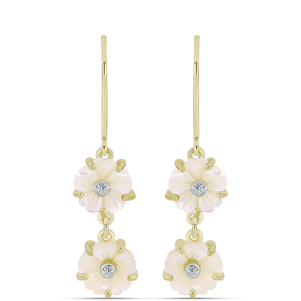 Arannyal Bevont Ezüst Fülbevaló Gyöngyházzal és Fehér Topázzal 1 