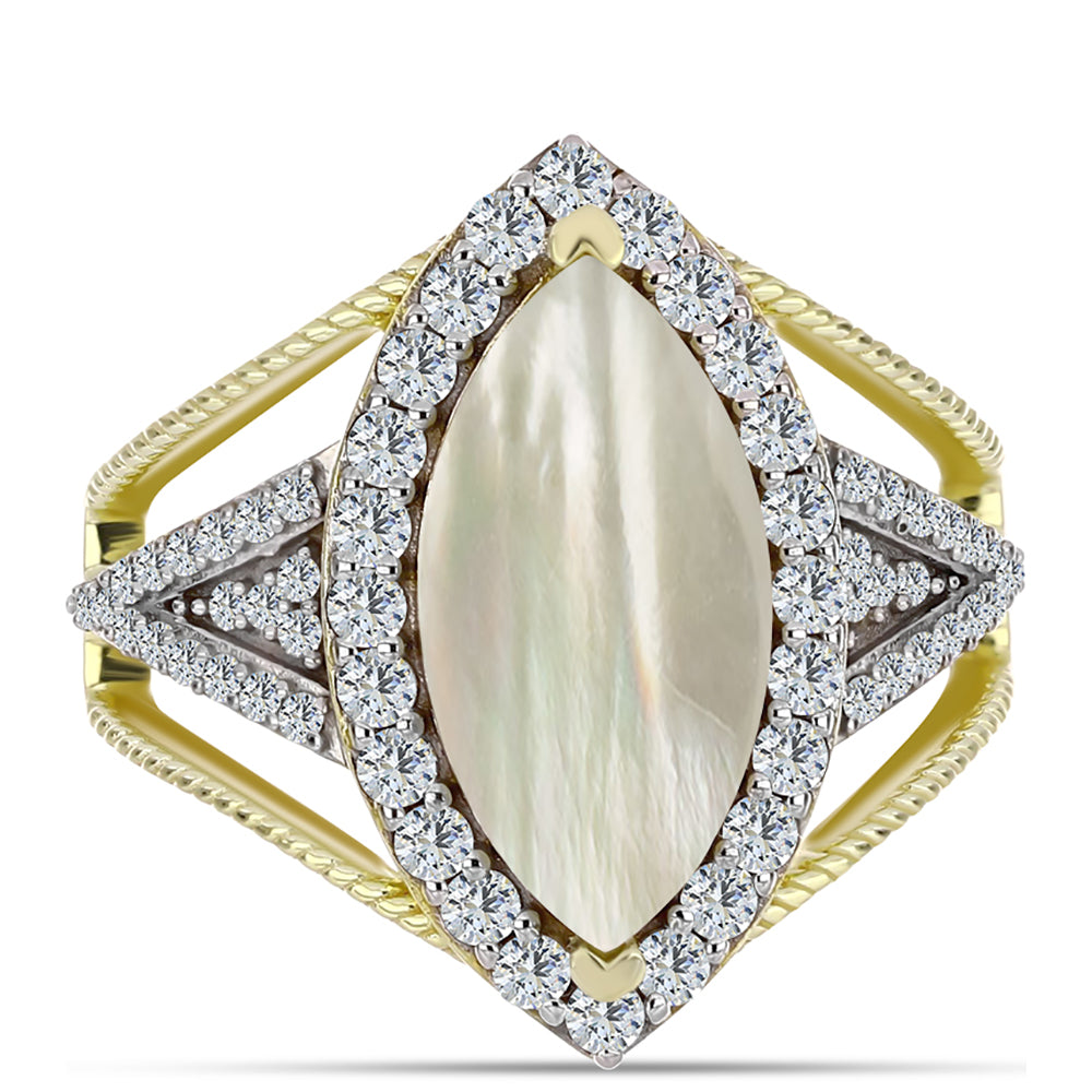 Arannyal Bevont Ezüst Gyűrű Gyöngyházzal és Fehér Topázzal