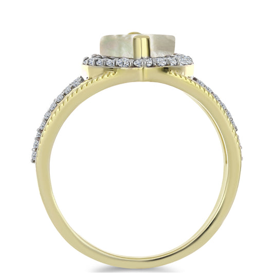 Arannyal Bevont Ezüst Gyűrű Gyöngyházzal és Fehér Topázzal