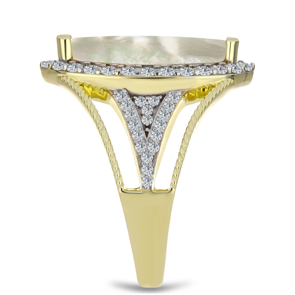 Arannyal Bevont Ezüst Gyűrű Gyöngyházzal és Fehér Topázzal 4 