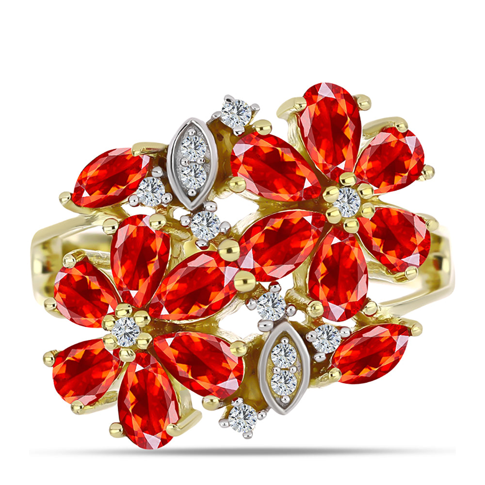 Arannyal Bevont Ezüst Gyűrű Etiópiai Vörös Opállal és Fehér Topázzal 1 