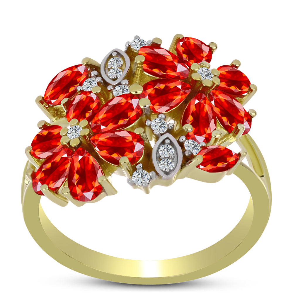 Arannyal Bevont Ezüst Gyűrű Etiópiai Vörös Opállal és Fehér Topázzal 3 