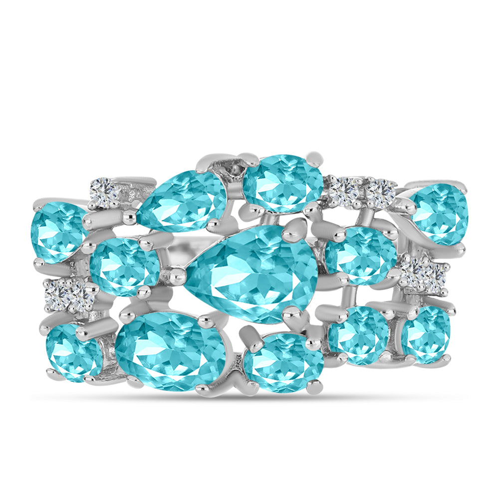 Ezüst Gyűrű Paraiba Kvarccal és Fehér Topázzal