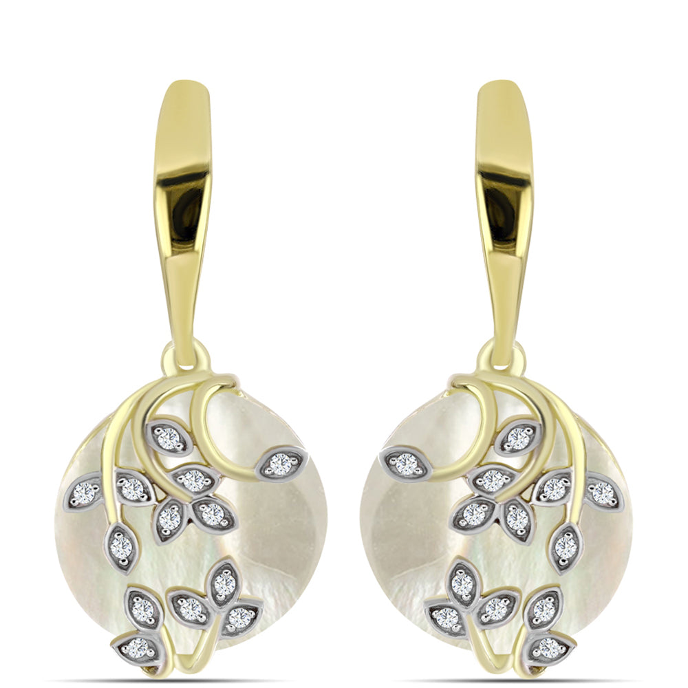 Arannyal Bevont Ezüst Fülbevaló Gyöngyházzal és Fehér Topázzal 1 