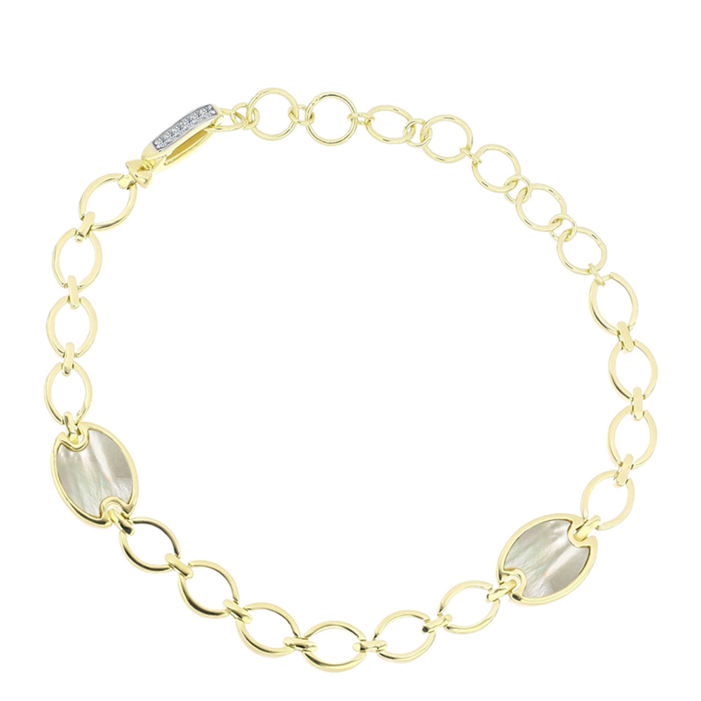 Arannyal Bevont Ezüst Karkötő Gyöngyházzal és Fehér Topázzal 1 