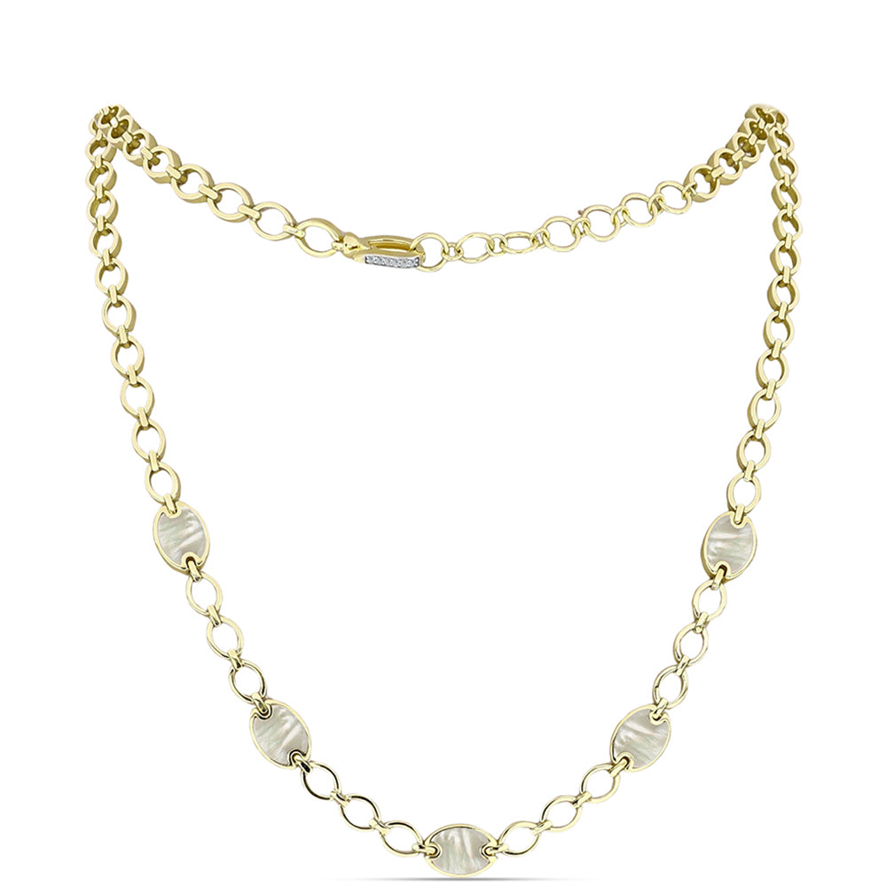 Arannyal Bevont Ezüst Nyaklánc Gyöngyházzal és Fehér Topázzal 1 