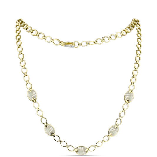 Arannyal Bevont Ezüst Nyaklánc Gyöngyházzal és Fehér Topázzal