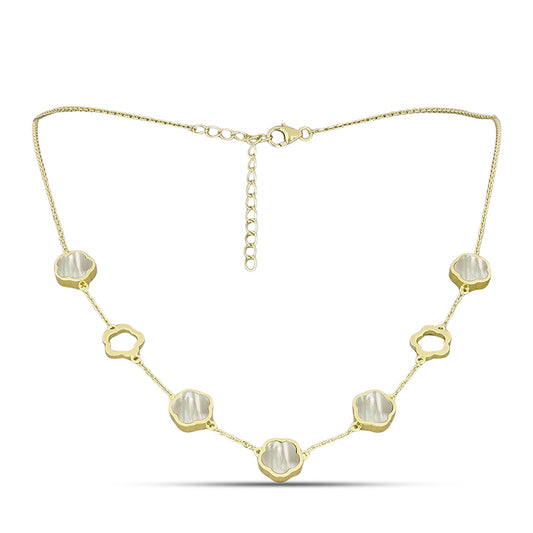 Arannyal Bevont Ezüst Nyaklánc Gyöngyházzal