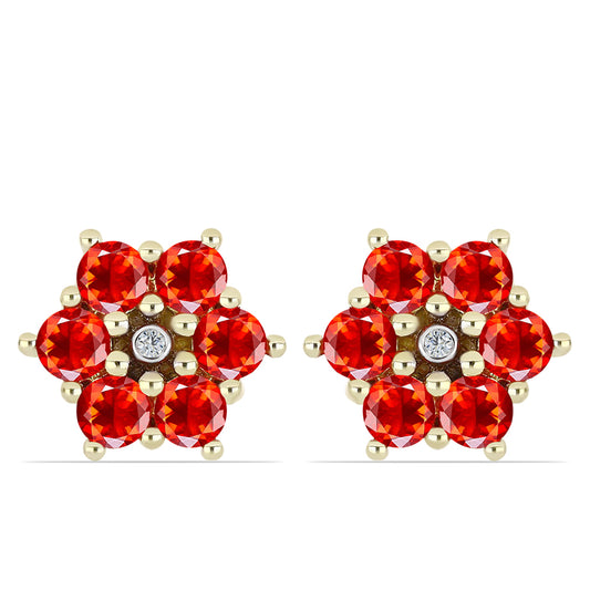 Arannyal Bevont Ezüst Fülbevaló Etiópiai Vörös Opállal és Fehér Topázzal