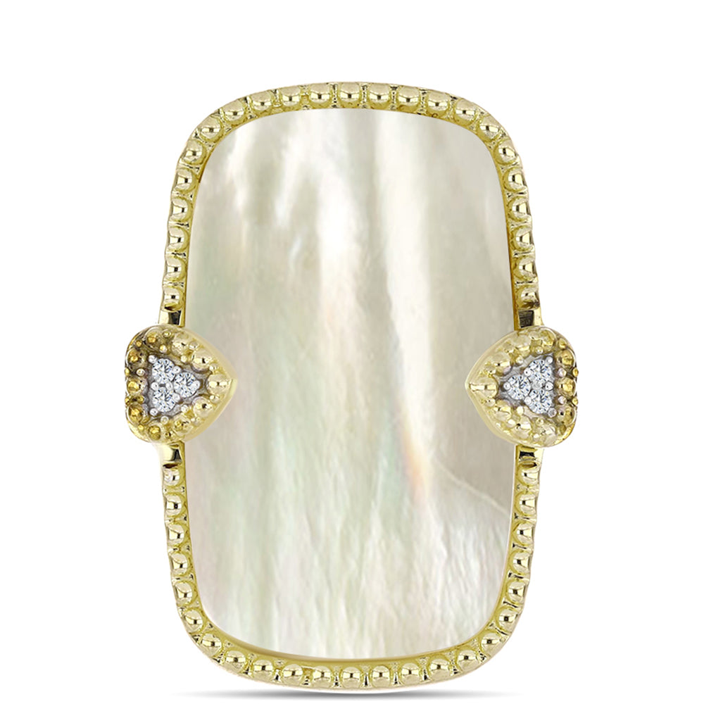 Arannyal Bevont Ezüst Gyűrű Gyöngyházzal és Fehér Topázzal 1 