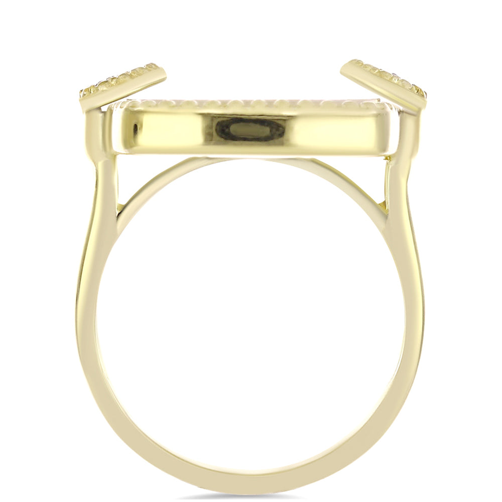 Arannyal Bevont Ezüst Gyűrű Gyöngyházzal és Fehér Topázzal