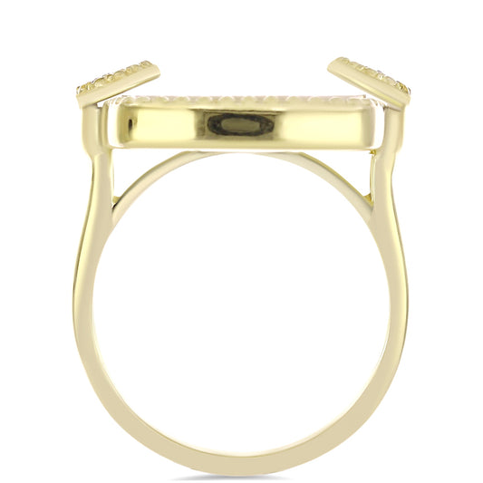 Arannyal Bevont Ezüst Gyűrű Gyöngyházzal és Fehér Topázzal