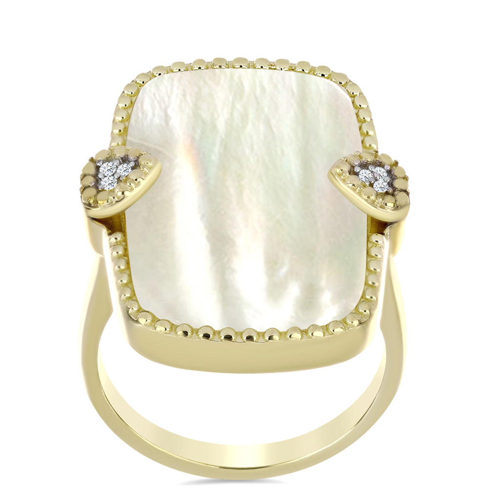 Arannyal Bevont Ezüst Gyűrű Gyöngyházzal és Fehér Topázzal