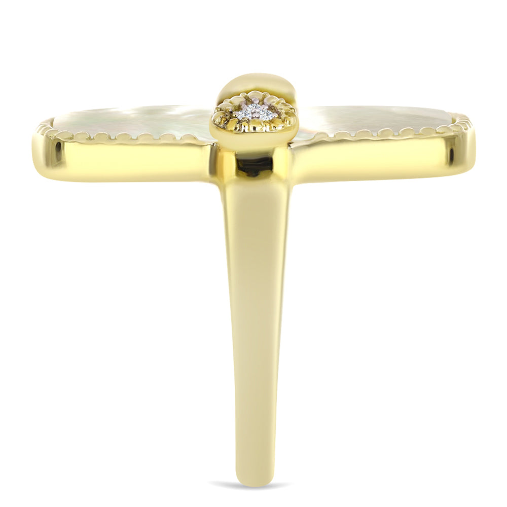 Arannyal Bevont Ezüst Gyűrű Gyöngyházzal és Fehér Topázzal