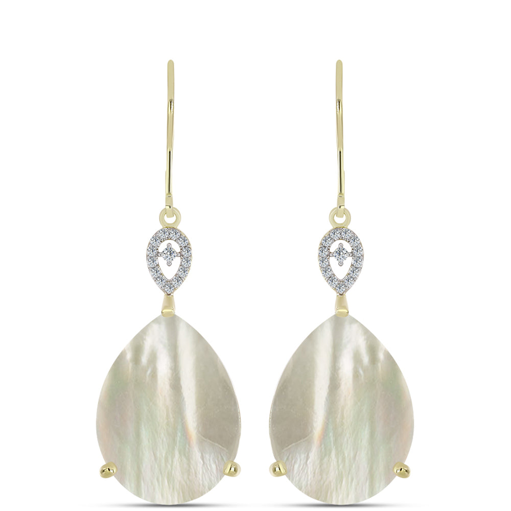 Arannyal Bevont Ezüst Fülbevaló Gyöngyházzal és Fehér Topázzal