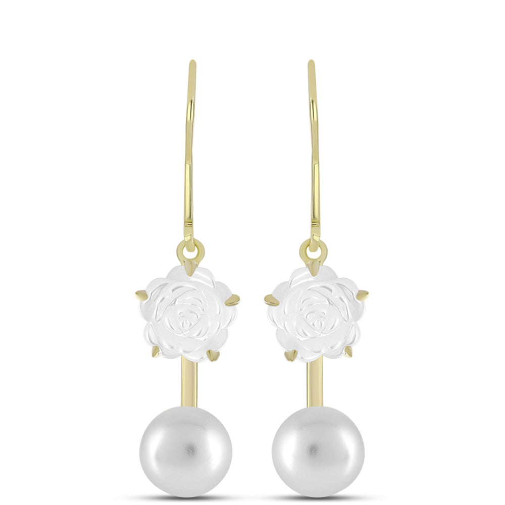 Arannyal Bevont Ezüst Fülbevaló Gyöngyházzal és Fehér Édesvízi Kagylógyönggyel