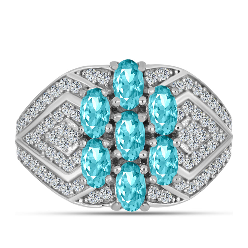 Ezüst Gyűrű Paraiba Kvarccal és Fehér Topázzal 1 