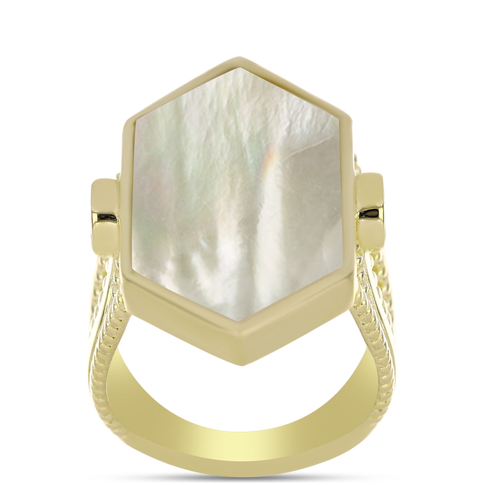 Arannyal Bevont Ezüst Gyűrű Gyöngyházzal 3 