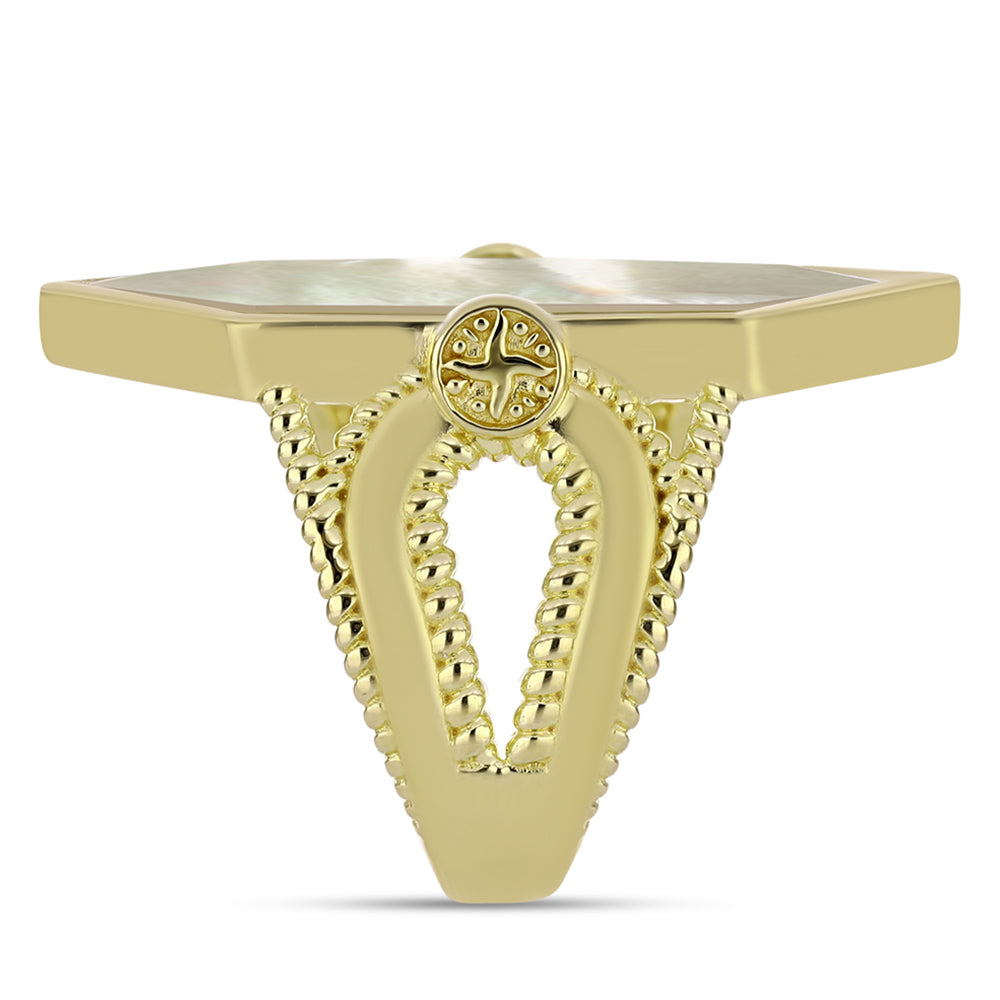 Arannyal Bevont Ezüst Gyűrű Gyöngyházzal 4 