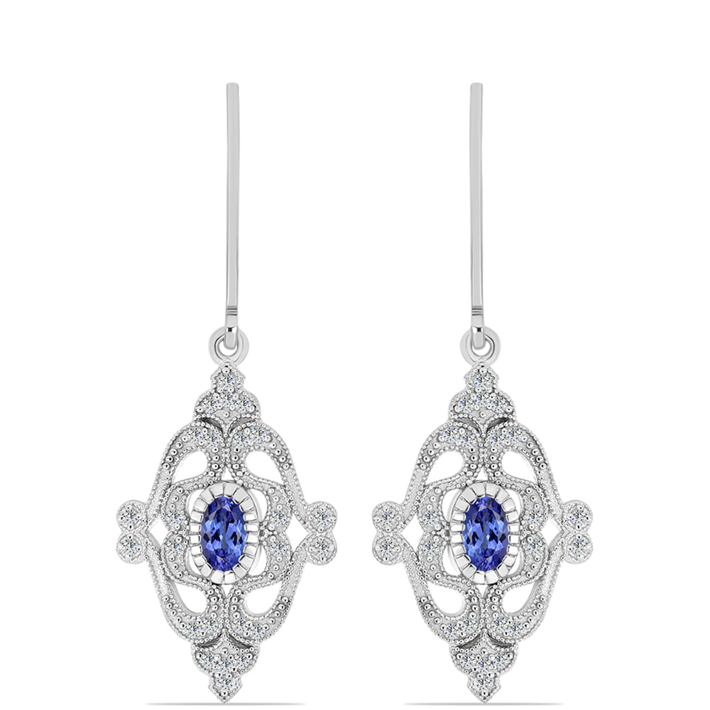 Ezüst Fülbevaló "AAA" Osztályú Tanzanittal és Fehér Topázzal 1 