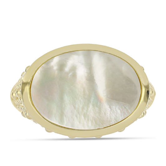 Arannyal Bevont Ezüst Gyűrű Gyöngyházzal