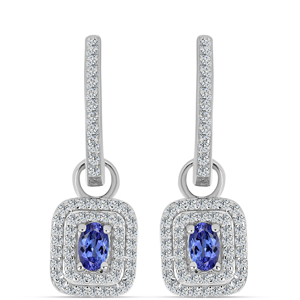 Ezüst Fülbevaló "AAA" Osztályú Tanzanittal és Fehér Topázzal