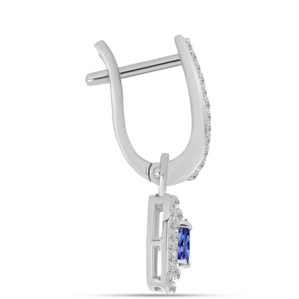 Ezüst Fülbevaló "AAA" Osztályú Tanzanittal és Fehér Topázzal