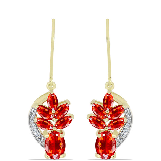 Arannyal Bevont Ezüst Fülbevaló Etiópiai Vörös Opállal és Fehér Topázzal