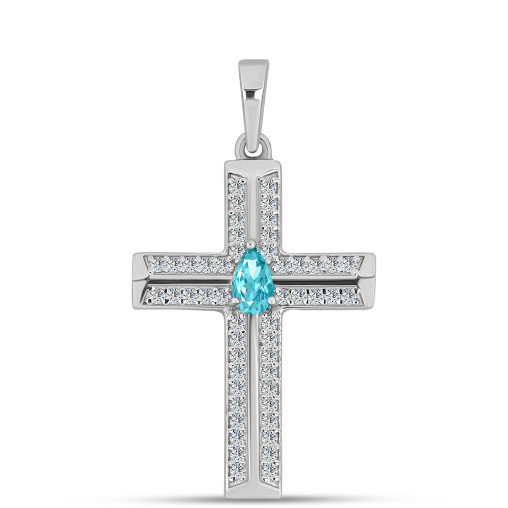 Kereszt Ezüst Medál Paraiba Kvarccal és Fehér Topázzal