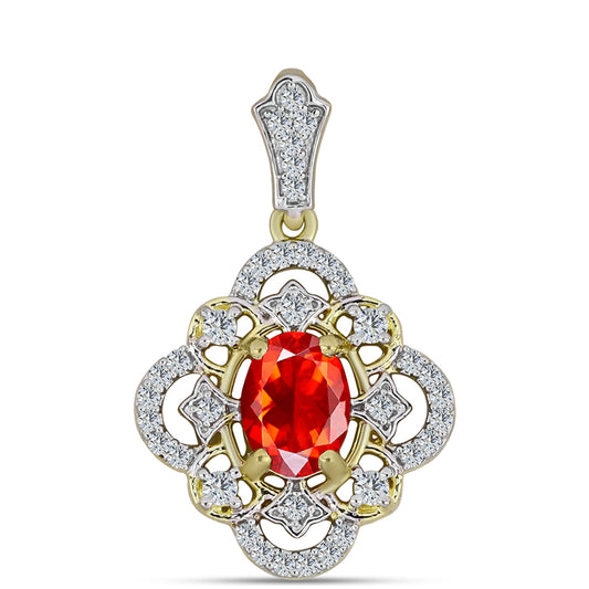 Arannyal Bevont Ezüst Medál Etiópiai Vörös Opállal és Fehér Topázzal