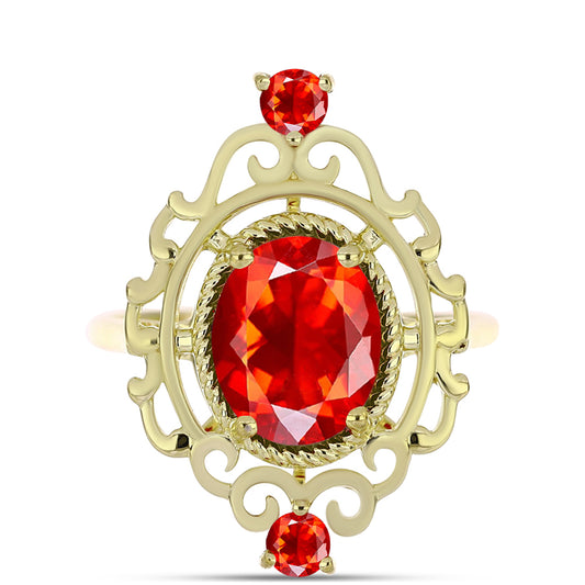 Arannyal Bevont Ezüst Gyűrű Etiópiai Vörös Opállal