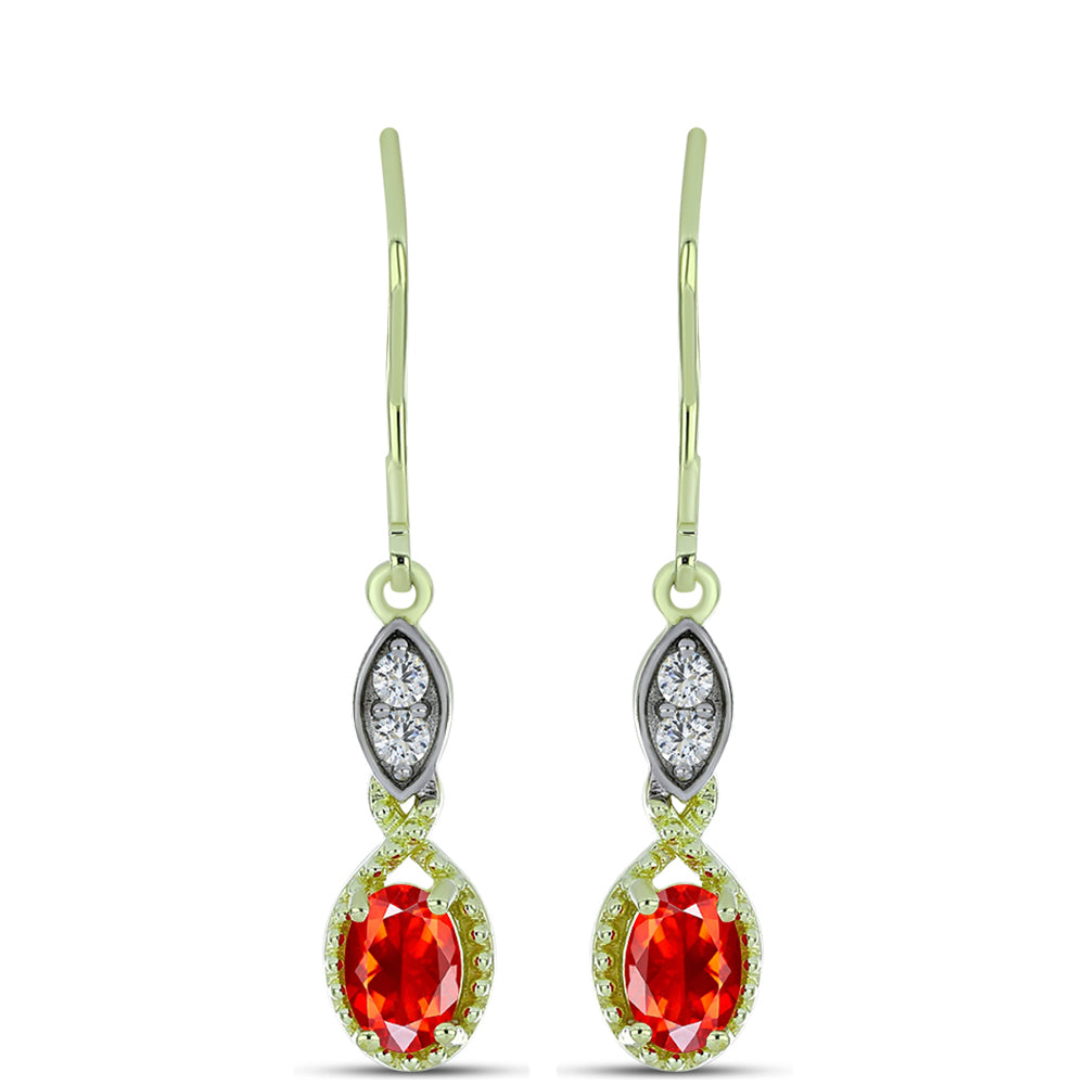 Arannyal Bevont Ezüst Fülbevaló Etiópiai Vörös Opállal és Fehér Topázzal