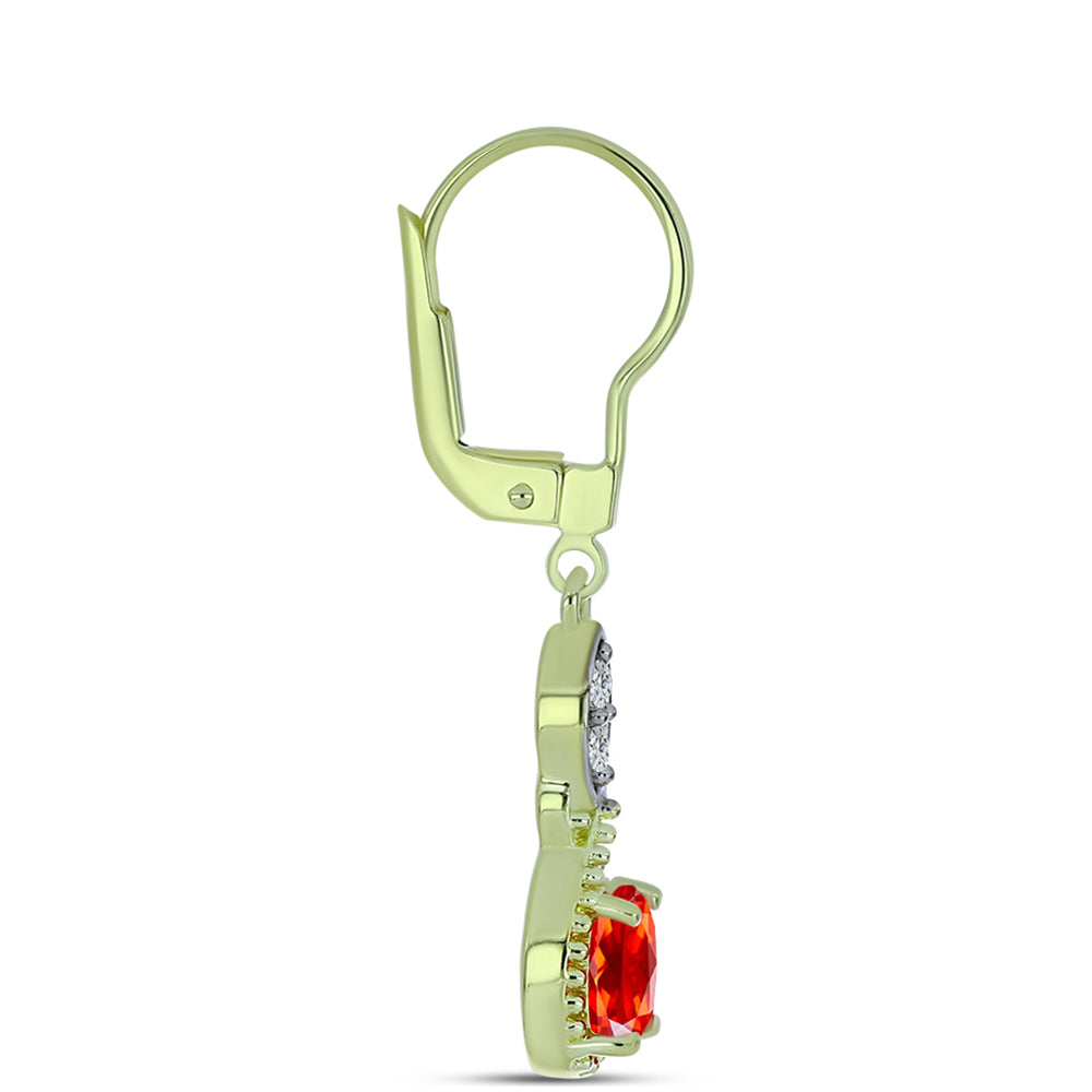 Arannyal Bevont Ezüst Fülbevaló Etiópiai Vörös Opállal és Fehér Topázzal