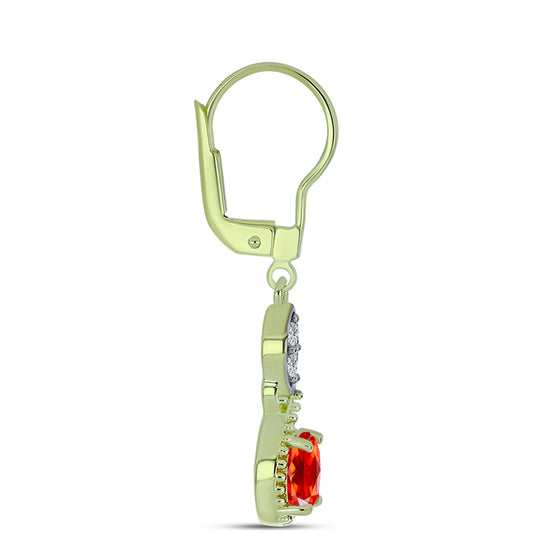 Arannyal Bevont Ezüst Fülbevaló Etiópiai Vörös Opállal és Fehér Topázzal