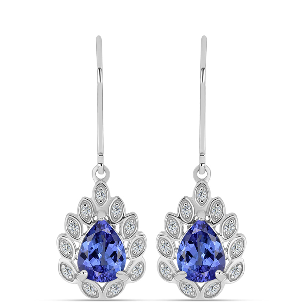 Ezüst Fülbevaló "AAA" Osztályú Tanzanittal és Fehér Topázzal