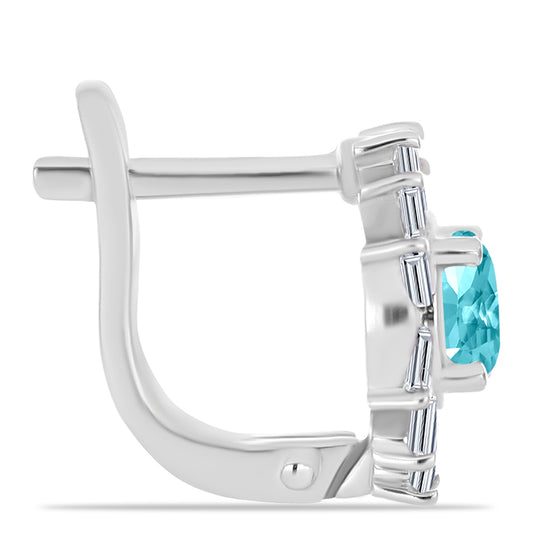 Ezüst Fülbevaló Paraiba Kvarccal és Fehér Cirkónnal