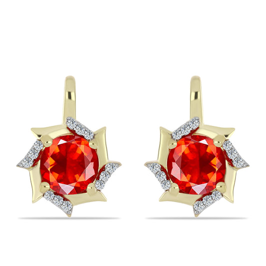 Arannyal Bevont Ezüst Fülbevaló Etiópiai Vörös Opállal és Fehér Topázzal