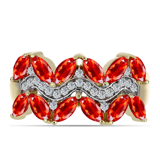 Arannyal Bevont Ezüst Gyűrű Etiópiai Vörös Opállal és Fehér Topázzal