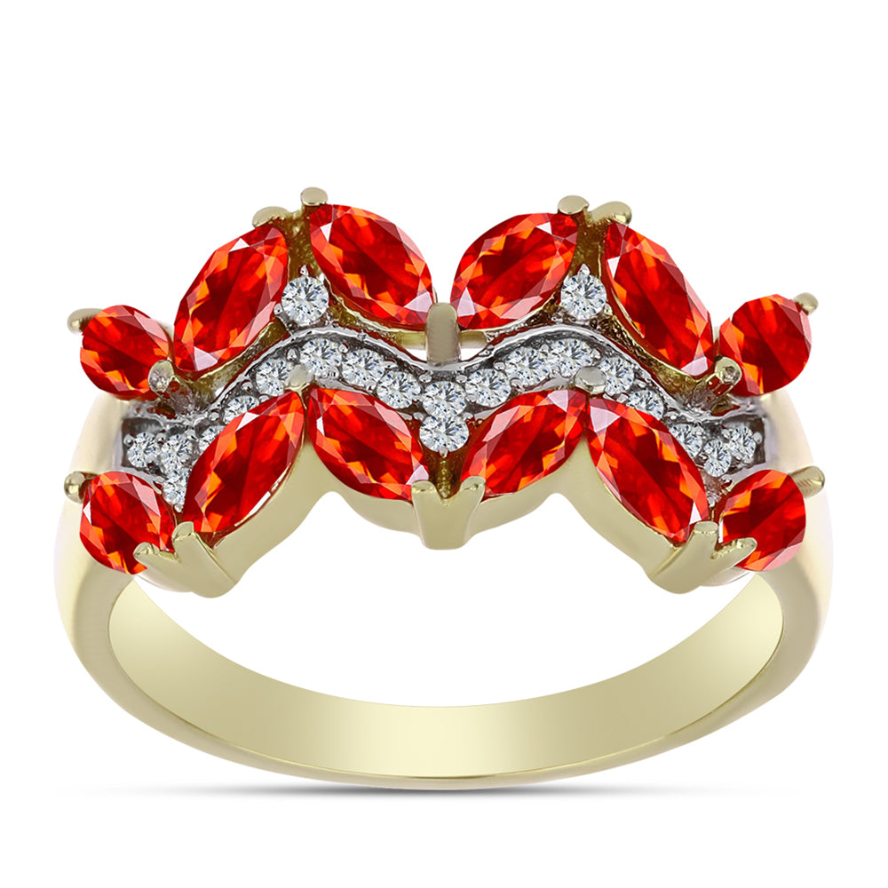 Arannyal Bevont Ezüst Gyűrű Etiópiai Vörös Opállal és Fehér Topázzal 3 