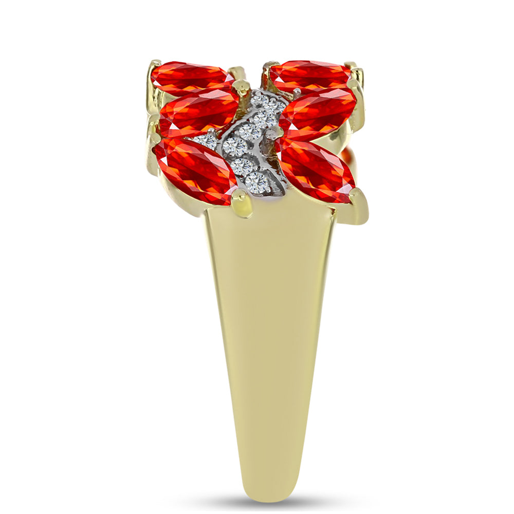 Arannyal Bevont Ezüst Gyűrű Etiópiai Vörös Opállal és Fehér Topázzal 4 