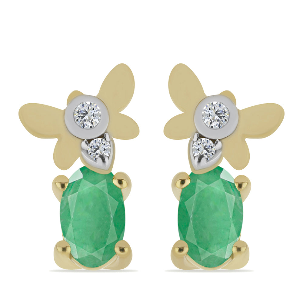 Arannyal Bevont Ezüst Fülbevaló Brazil Smaragddal és Fehér Cirkónnal