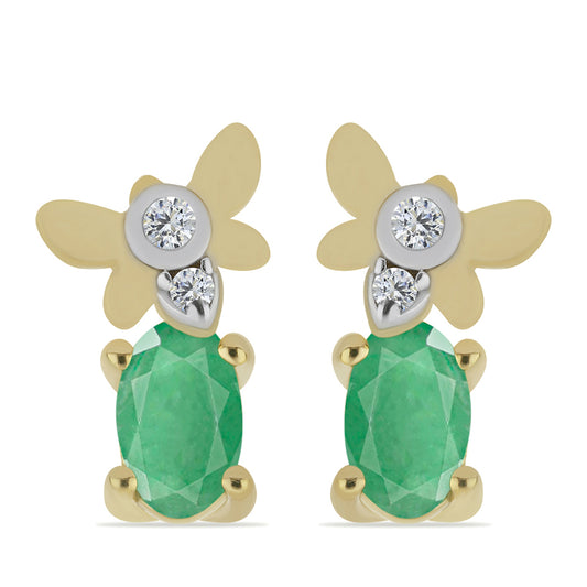 Arannyal Bevont Ezüst Fülbevaló Brazil Smaragddal és Fehér Cirkónnal