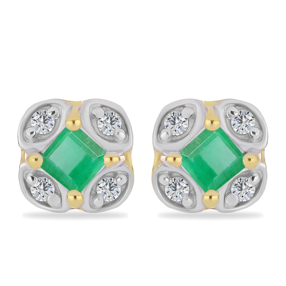 Arannyal Bevont Ezüst Fülbevaló Brazil Smaragddal és Fehér Cirkónnal