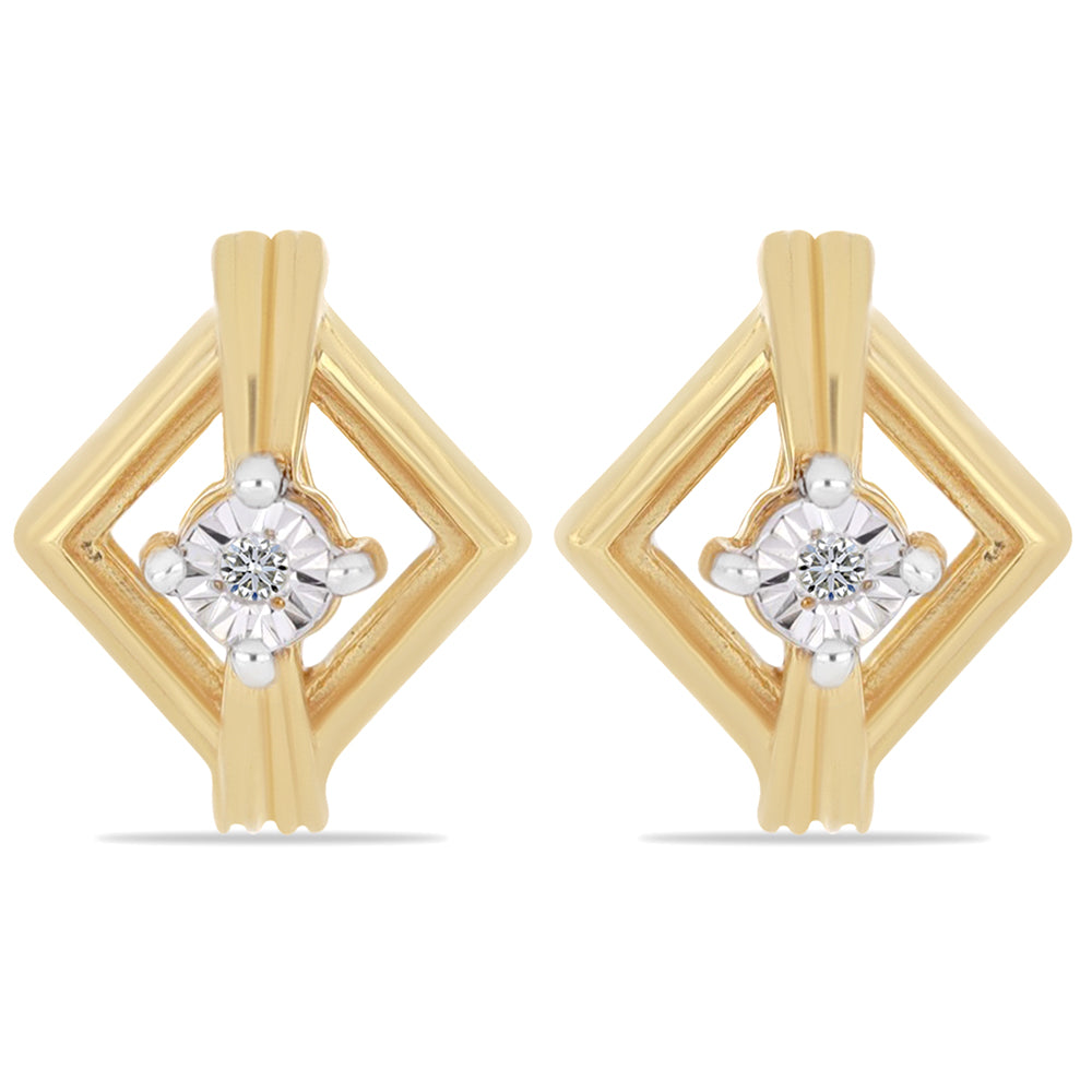 Arannyal Bevont Ezüst Fülbevaló Fehér Gyémánttal