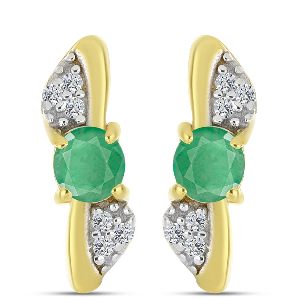 Arannyal Bevont Ezüst Fülbevaló Brazil Smaragddal és Természetes Fehér Cirkónnal 1 